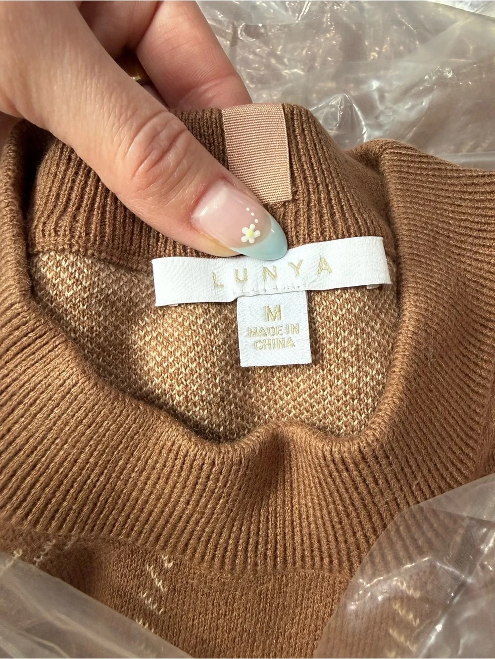 Lunya Cozy Cotton Silk Pullover Sweater Walnut Windowpane Brown NWT Medium NEW - Picture 6 of 11
